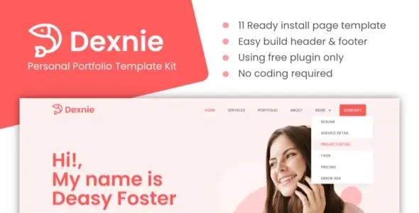 Dexnie – Personal Portfolio Elementor Template Kit